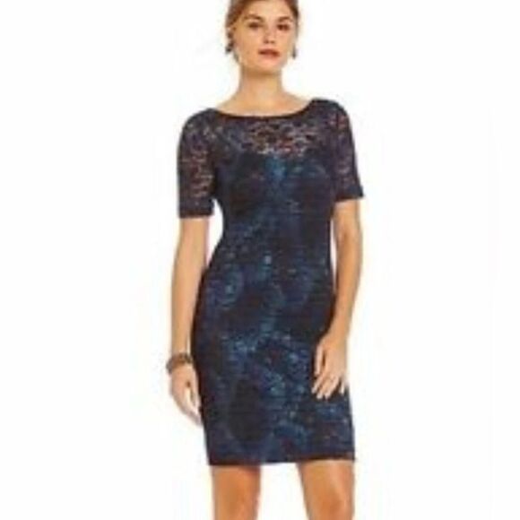Badgley Mischka Belle Lace Dress Size 12 Zip Scoop Back Lined Bodycon - Picture 1 of 13